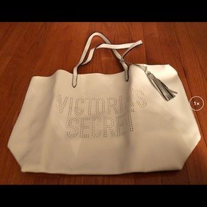 White faux leather Victoria’s Secret tote bag